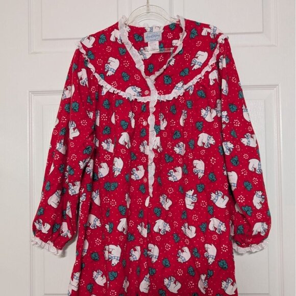 Lanz of Salzburg Flannel Polar Bear Nightgown Womens Size Small Red Oversized - Picture 2 of 7